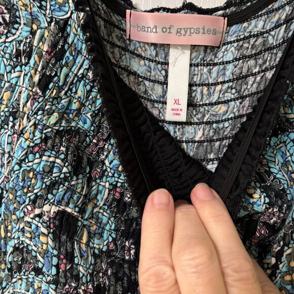 Band of Gypsies Blue Paisley Summer Mini Dress Size XL - Picture 2 of 5